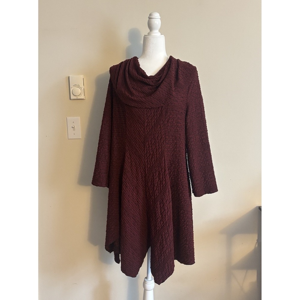 IC by Connie K Dress Cowl Neck Womens XXL Black Red Hippie Lagenlook Cowl‎ Neck